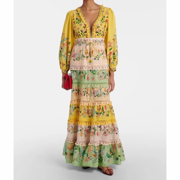 FARM Rio Dresses & Skirts - NWT Farm Rio Delicate Flowers Stripe Print Maxi Dress Yellow Pink Pastel M